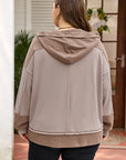 Plus Size Colorblock Waffle Knit Patchwork Pocketed Hoodie