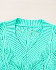 Hollow-Out Knit V-Neck Drop Shoulder Sweater