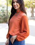 Solid Swiss Dot Balloon Sleeve Blouse