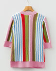 Stripe Pointelle Knit 3/4 Sleeve Sweater