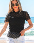 Megan Sheer Mesh Mock Neck Lettuce Top