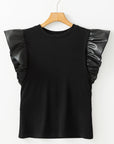 Macy Leather Ruffle Sleeve Blouse