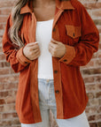 Velvet Button-Up Flap Pocket Drop Shoulder Shacket