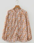 Floral Boho Long Puff Sleeve Buttoned Shirt