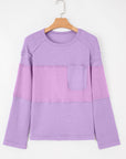 Sawyer Contrast Textured Patchwork Long Sleeve Top