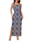 Baha Ranch Colores de Mexico Talavera Sleeveless Bodycon Side Slit Long Dress