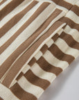 Brown Stripe Quarter Buttons Drop Sleeve Plus Size Hoodie