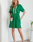 Geometric Patchwork Half-Zip Elastic Waist Dress