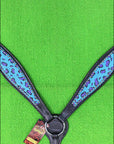 HILASON Western Horse Leather Headstall & Breast Collar Set Turquoise Cheetah