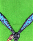 HILASON W. H. Leather Headstall & Breast Collar Set Turquoise Cheetah