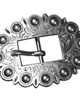 Screw Back Concho Stainless Steel Ed Leather Belt Floral Buckle Set