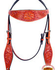 HILASON Western Horse Headstall Breast Collar Genuine American Leather Floral Mahogany