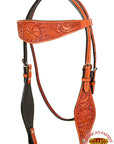 HILASON Western Horse Headstall Breast Collar Genuine American Leather Floral Mahogany