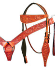 HILASON Western Horse Headstall Breast Collar Genuine American Leather Floral Mahogany