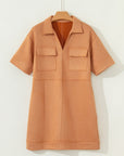 Faux Suede Collared V-Neck Short Sleeve Dress