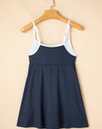 Contrast Trim Ribbed Lined Swim Dress w/ Pockets
