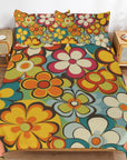 Groovy Floral Hippie Reversible 3-Piece Bedding Set (1 Duvet Cover + 2 Pillow Shams) – 102"×90"