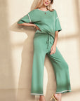Contrast Trim Top and Drawstring Pants Set