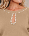Zariah Embellished Keyhole Ribbed Sweater