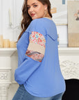 Khaki Exposed Seam Floral Mixed Patchwork Relaxed Plus Size Top
