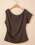 Plus Size Solid Asymmetric Neck Short Sleeve Blouse