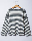 Plus Size Stripe Star Stitch Long Sleeve Top