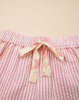 Stripe Floral Trim Ribbon Drawstring Waist Shorts