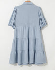 Arya Shirt Collar Button Up Puff Sleeve Tiered Dress