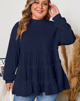Plus Size Solid Ruffle Tiered Ribbed Crewneck Top