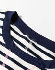 Blue Stripe Contrast Stitched Detail Color Block Patchwork Plus Size Sweatshirt