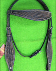 HILASON Western Horse Headstall Breast Collar Set Tack Genuine American Leather Basket Weave Rough Out Black
