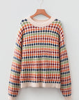 Multicolour Dotty Striped Pattern Knit Drop Shoulder Sweater