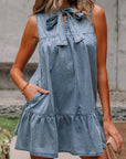Clare Sleeveless Ruffled Chambray Dress