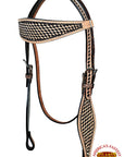 HILASON Western Horse Headstall Breast Collar Set Tack Genuine American Leather Basket Weave Rough Out Dark Brown