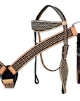HILASON Western Horse Headstall Breast Collar Set Tack Genuine American Leather Basket Weave Rough Out Dark Brown