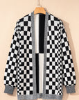Plus Size Checker Drop Shoulder Open Front Cardigan