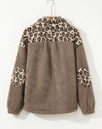 Leopard Sherpa Patchwork Flap Pocket Buttoned Jacket