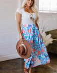 Floral High Waist Side Split Wrap Maxi Skirt