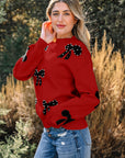 Bow Pearl Embellished Drop Shoulder Sweater