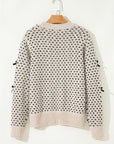 Bow Tie Ribbed Edge Crewneck Long Sleeve Sweater