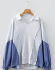 Stripe Colorblock Dolman Sleeve Oversize Collared Top