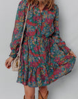 Floral Frilled V-Neck Puff Sleeve Ruffle Shirt Dress