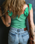 Solid Ruffle Straps Scoop Neck Tank Top