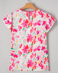 Floral Flutter Sleeve Round Neck Blouse