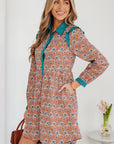 Floral Boho Contrast Collar Mini Shirt Dress