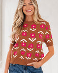 Floral Short Puff Sleeve Sweater