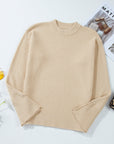 Solid Textured Knit Split Cuff Drop Shoulder Sweater