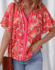 Rosalyn Print Striped Trim Blouse