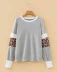 Colorblock Leopard Patchwork Ribbed Knit Top