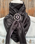 35X35" Solid Black Wild Rag / Scarf WRS4 - Crystal Concho Wild Rag Slides - Assorted